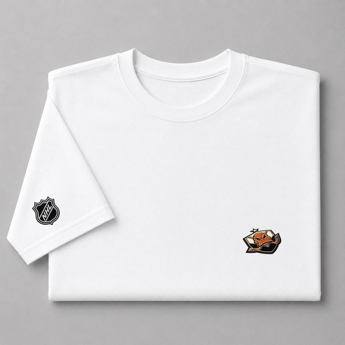 001 Anaheim Ducks Puff Embroidered Logo T-Shirt - Unisex Short Sleeve Tee