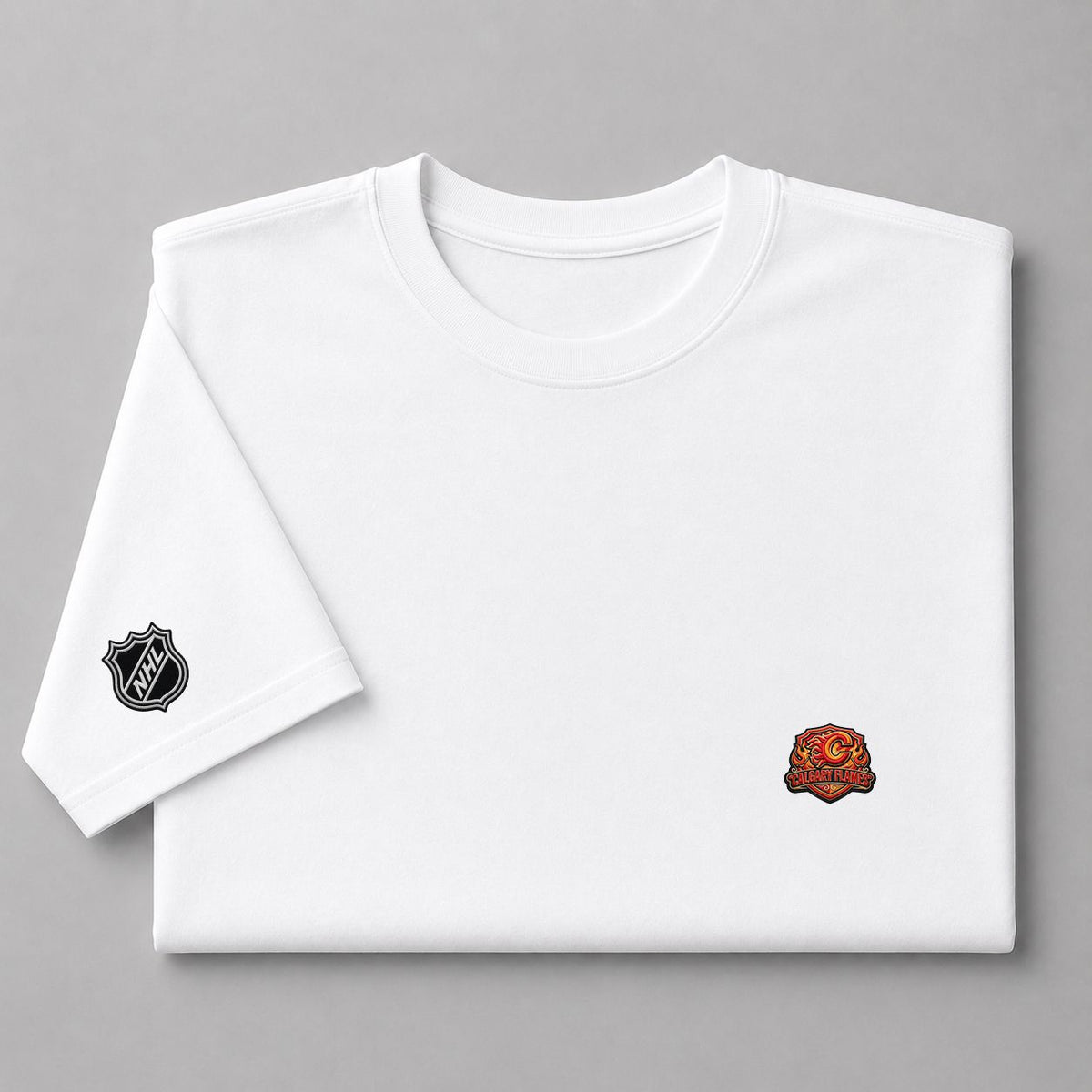 012 Calgary Flames Puff Embroidered Logo T-Shirt - Unisex Short Sleeve Tee