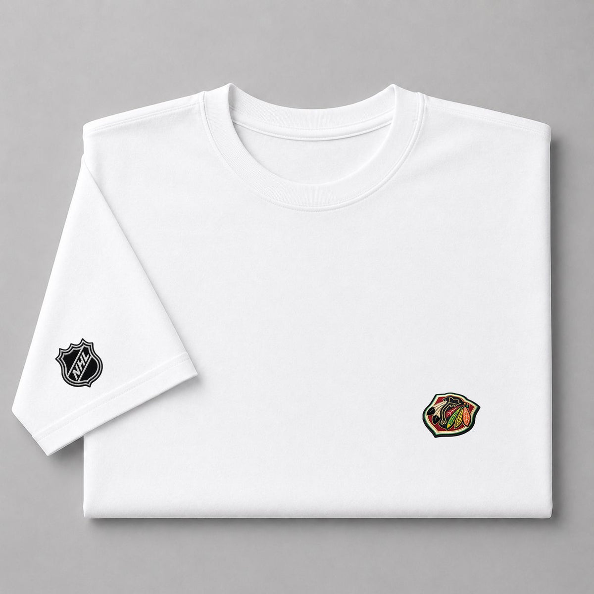 016 Chicago Blackhawks Puff Embroidered Logo T-Shirt - Unisex Short Sleeve Tee