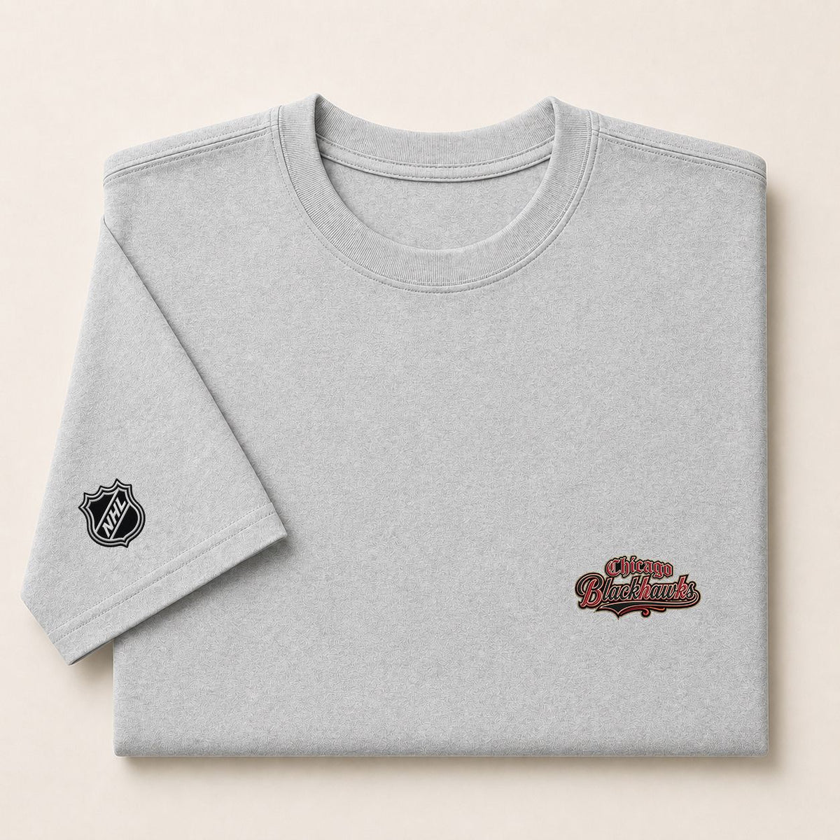 017 Chicago Blackhawks Puff Embroidered Logo T-Shirt - Unisex Short Sleeve Tee