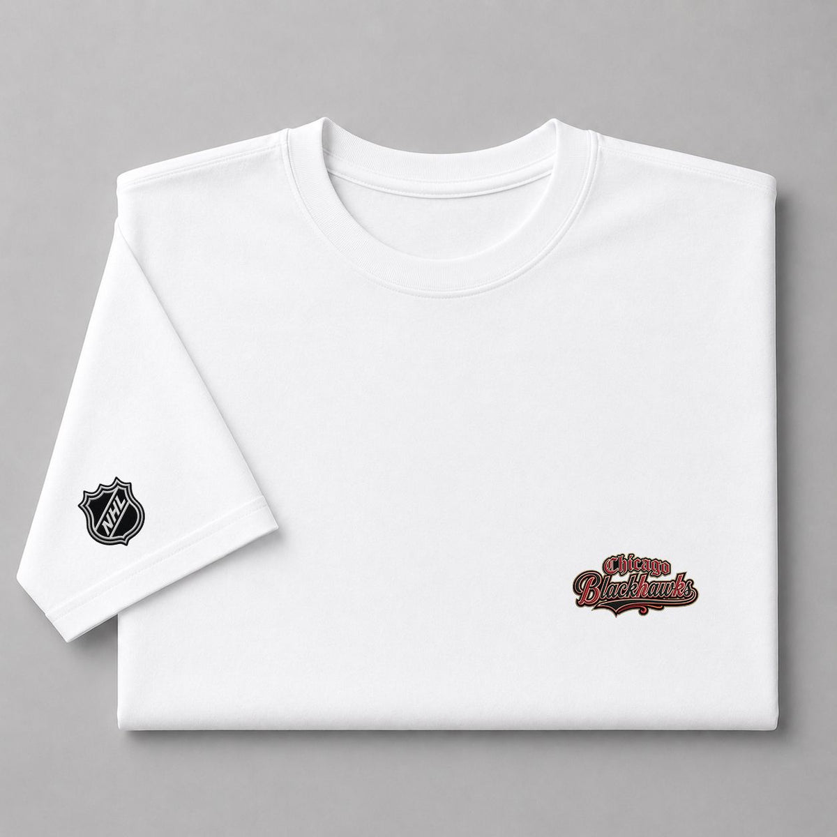017 Chicago Blackhawks Puff Embroidered Logo T-Shirt - Unisex Short Sleeve Tee