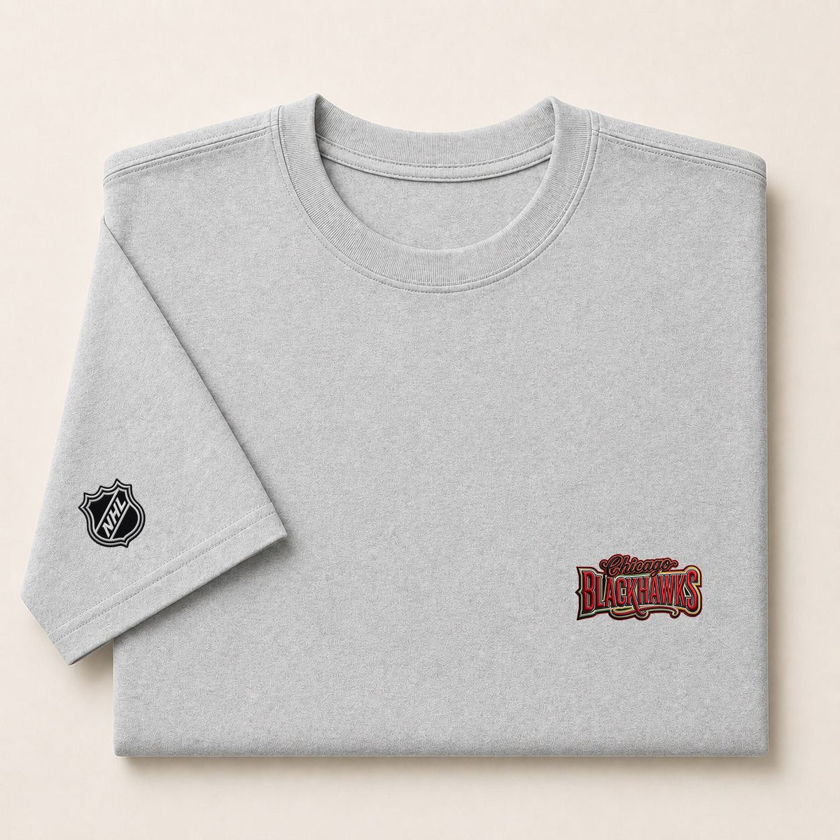 017 Chicago Blackhawks Puff Embroidered Logo T-Shirt - Unisex Short Sleeve Tee