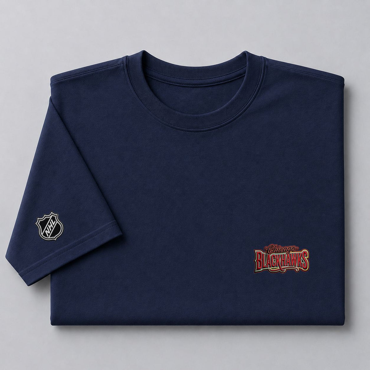 017 Chicago Blackhawks Puff Embroidered Logo T-Shirt - Unisex Short Sleeve Tee