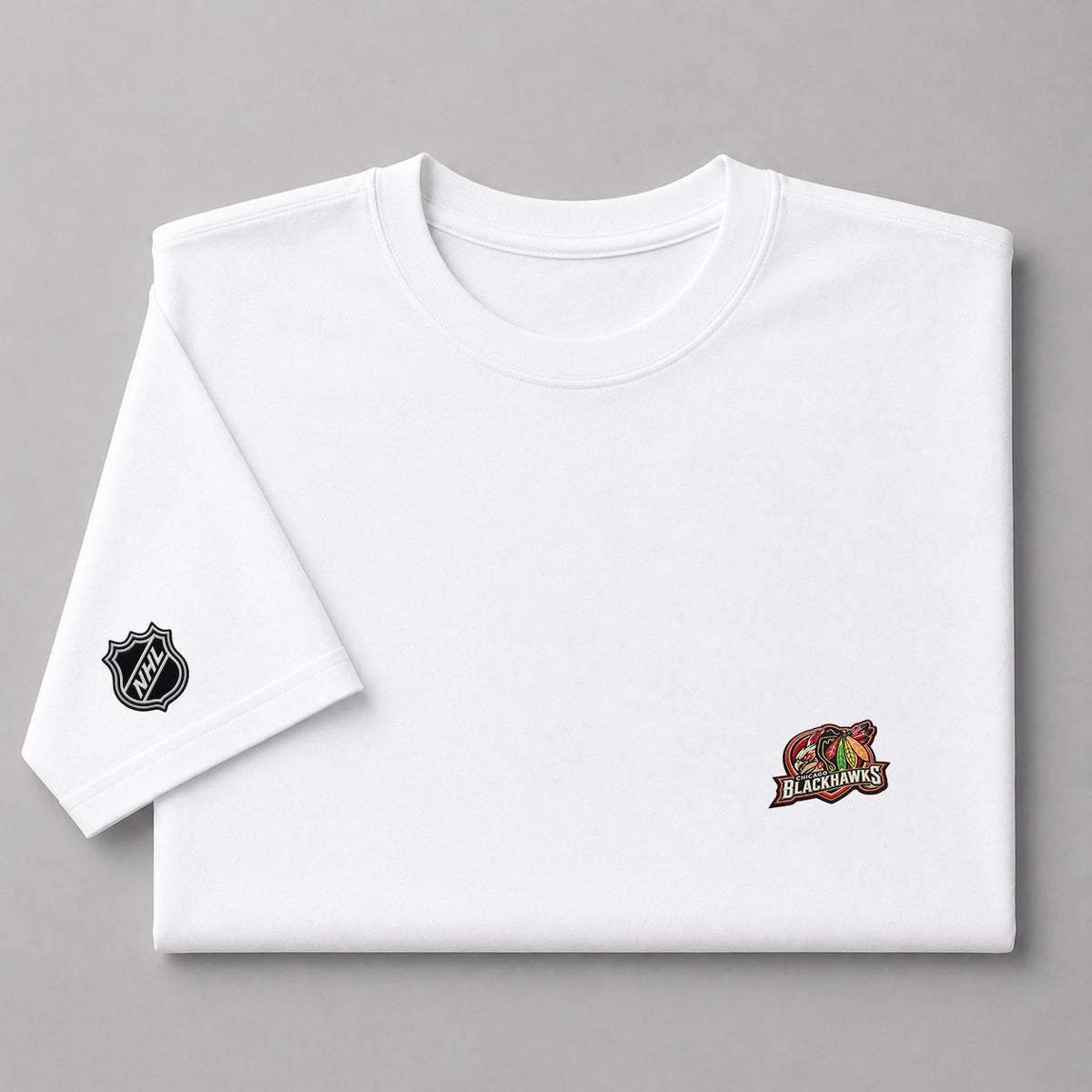 018 Chicago Blackhawks Puff Embroidered Logo T-Shirt - Unisex Short Sleeve Tee