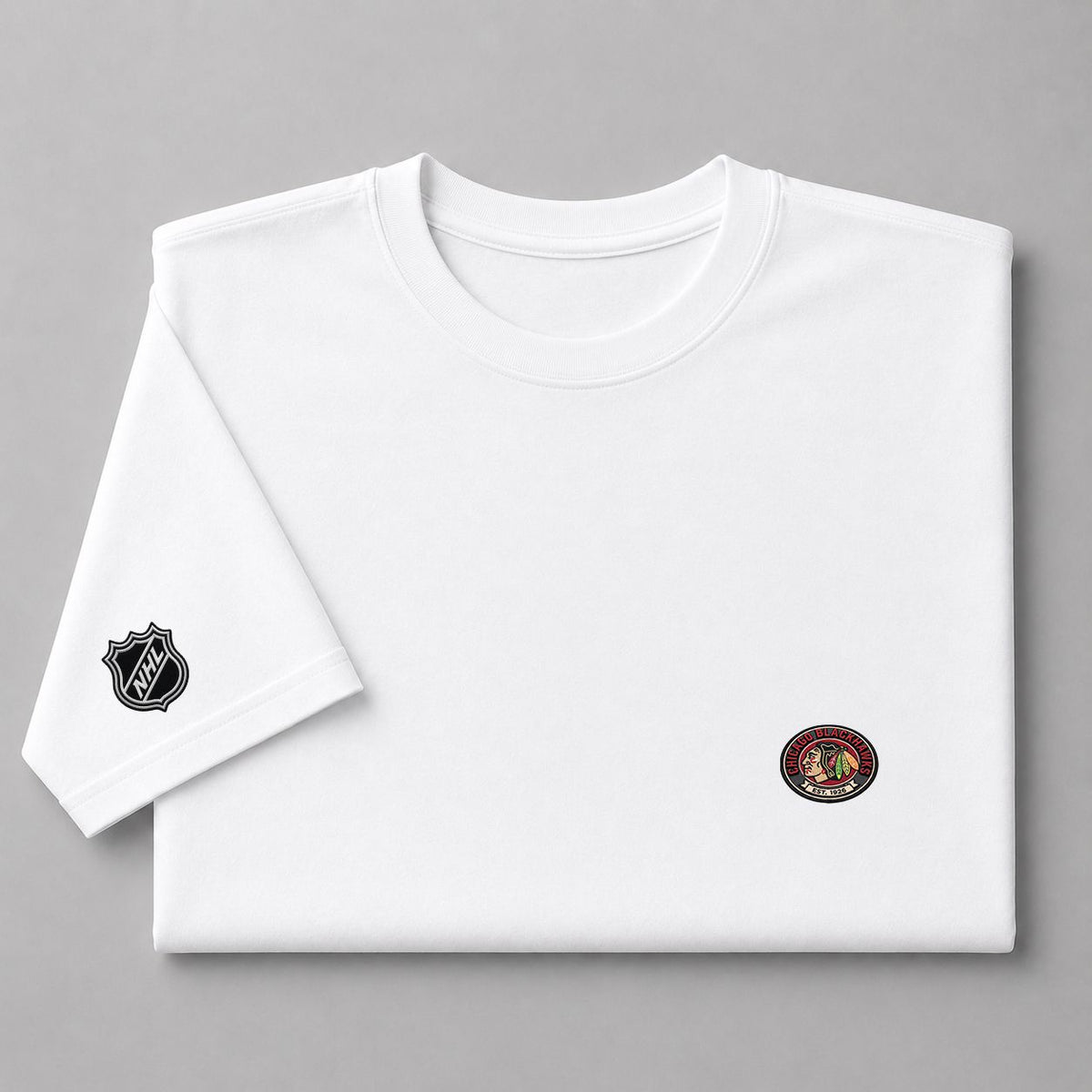 018 Chicago Blackhawks Puff Embroidered Logo T-Shirt - Unisex Short Sleeve Tee