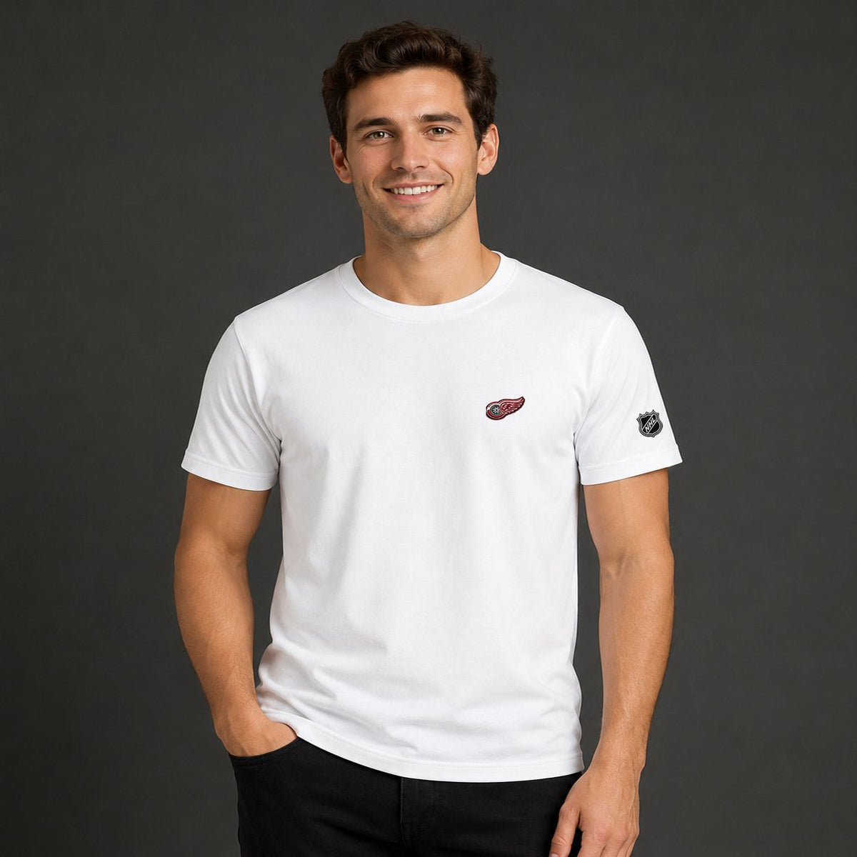 028 Detroit Red Wings Puff Embroidered Logo T-Shirt - Unisex Short Sleeve Tee