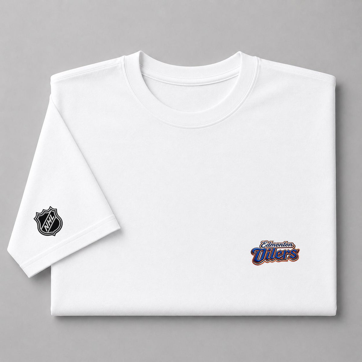 032 Edmonton Oilers Puff Embroidered Logo T-Shirt - Unisex Short Sleeve Tee