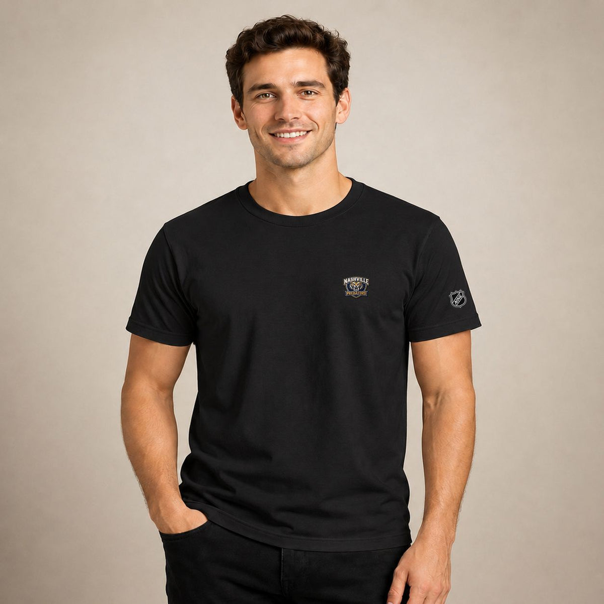 048 Nashville Predators Puff Embroidered Logo T-Shirt - Unisex Short Sleeve Tee