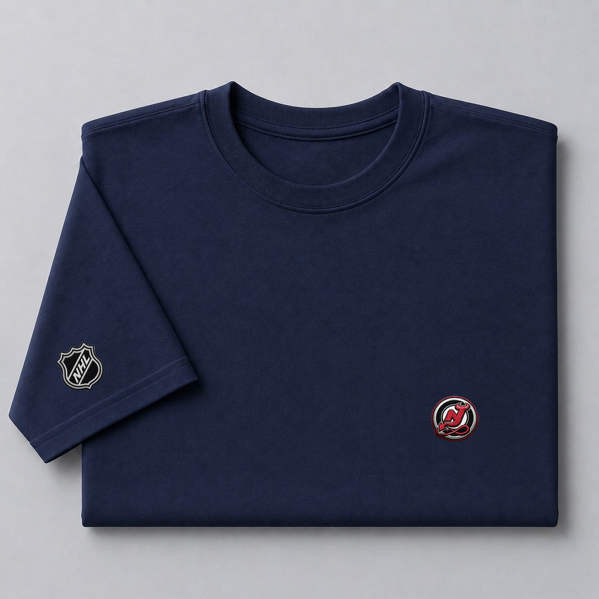 049 New Jersey Devils Puff Embroidered Logo T-Shirt - Unisex Short Sleeve Tee