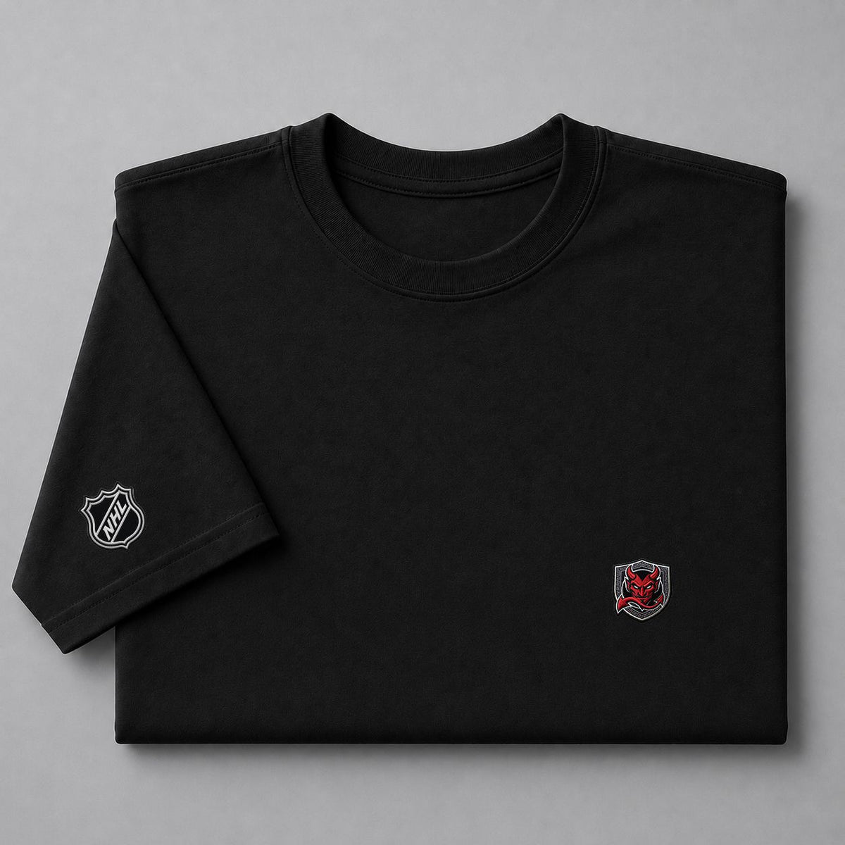 049 New Jersey Devils Puff Embroidered Logo T-Shirt - Unisex Short Sleeve Tee