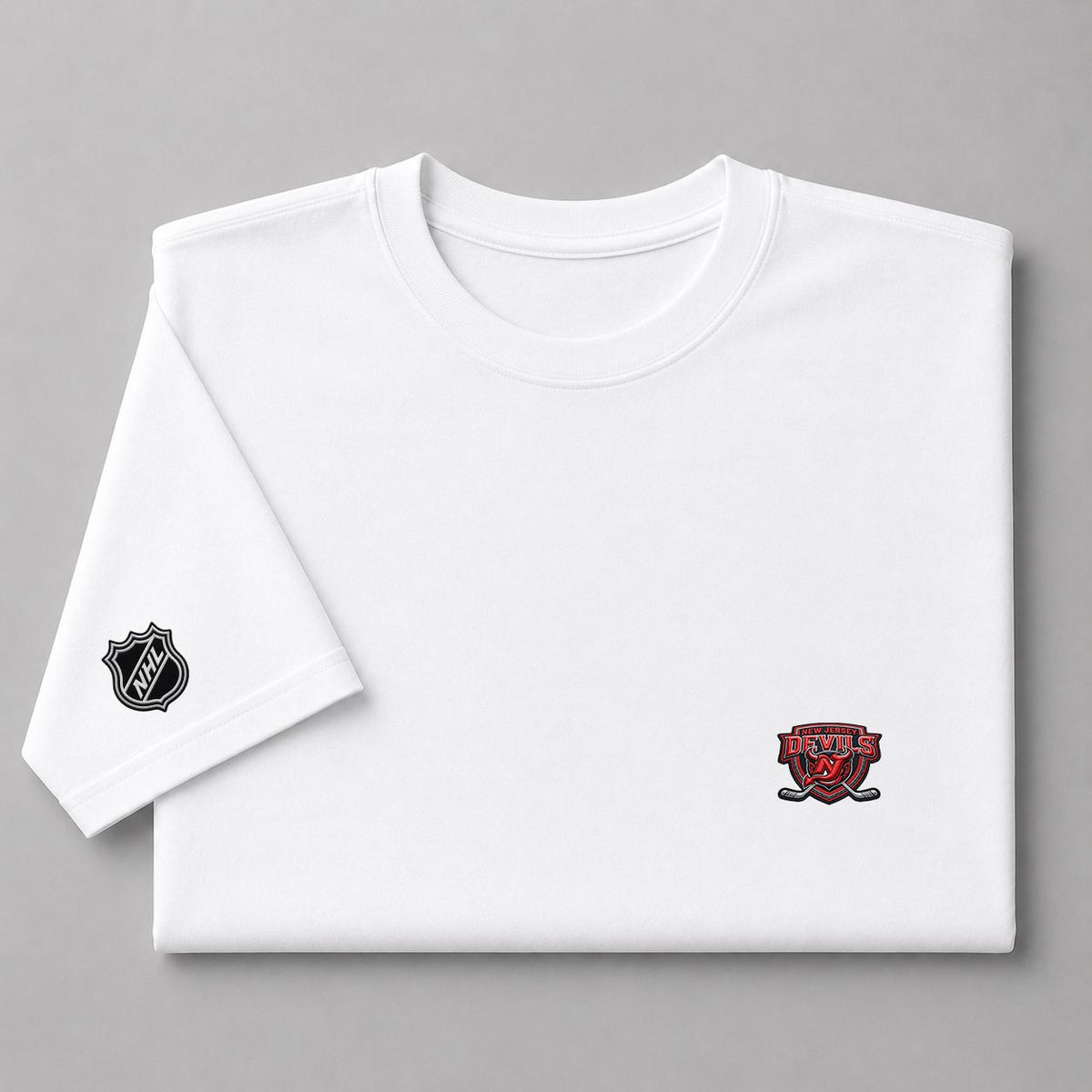 051 New Jersey Devils Puff Embroidered Logo T-Shirt - Unisex Short Sleeve Tee