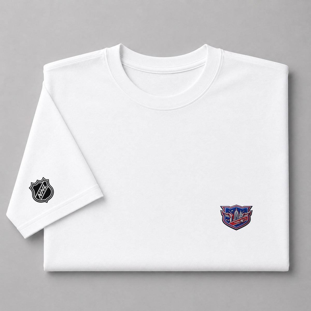 055 New York Rangers Puff Embroidered Logo T-Shirt - Unisex Short Sleeve Tee