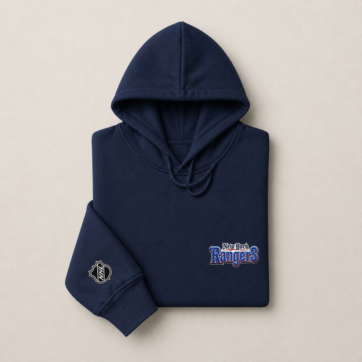 056 New York Rangers Pullover Hoodie - Embroidered Logo Fleece Sweatshirt