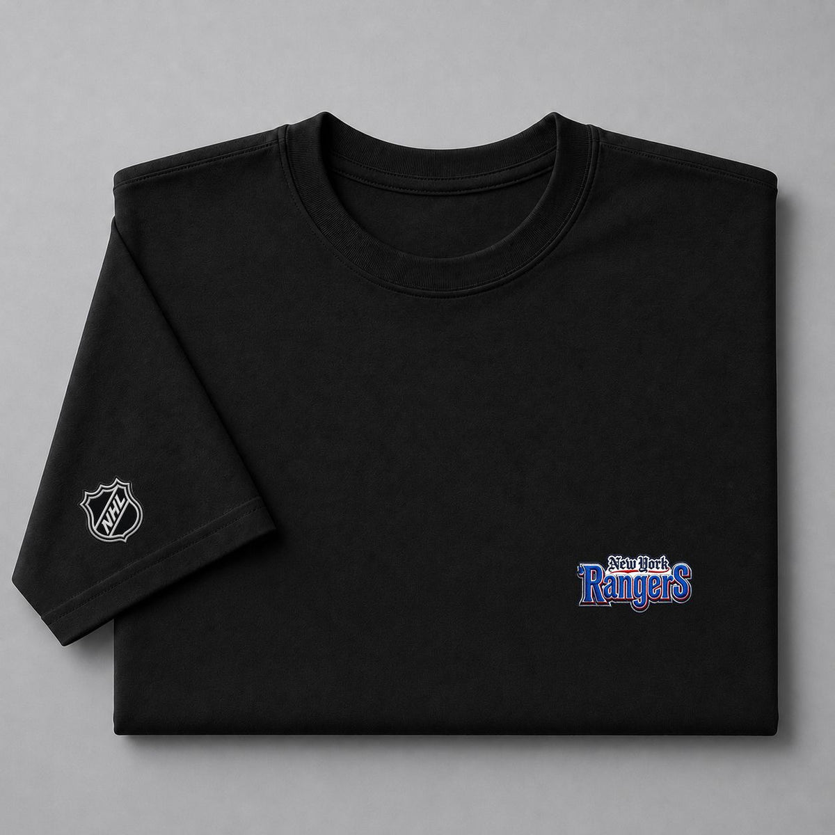 056 New York Rangers Puff Embroidered Logo T-Shirt - Unisex Short Sleeve Tee