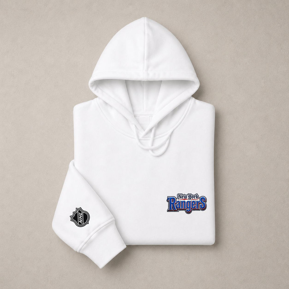 056 New York Rangers Pullover Hoodie - Embroidered Logo Fleece Sweatshirt