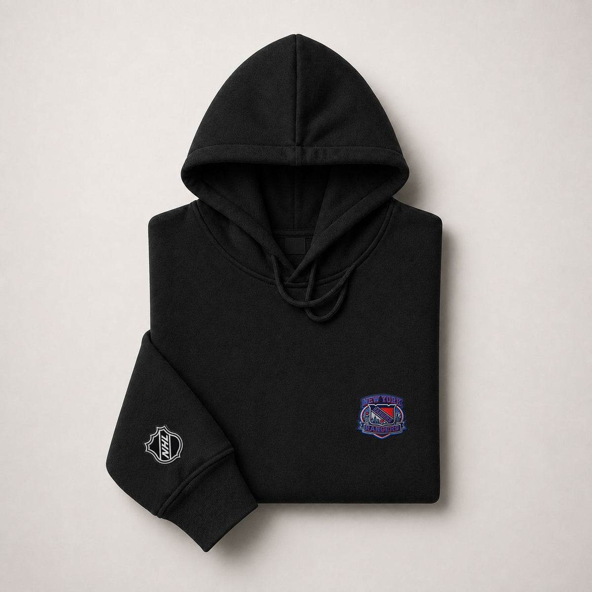 057 New York Rangers Pullover Hoodie - Embroidered Logo Fleece Sweatshirt
