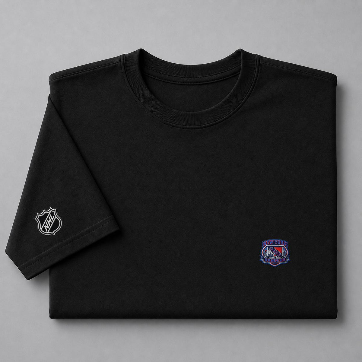 057 New York Rangers Puff Embroidered Logo T-Shirt - Unisex Short Sleeve Tee