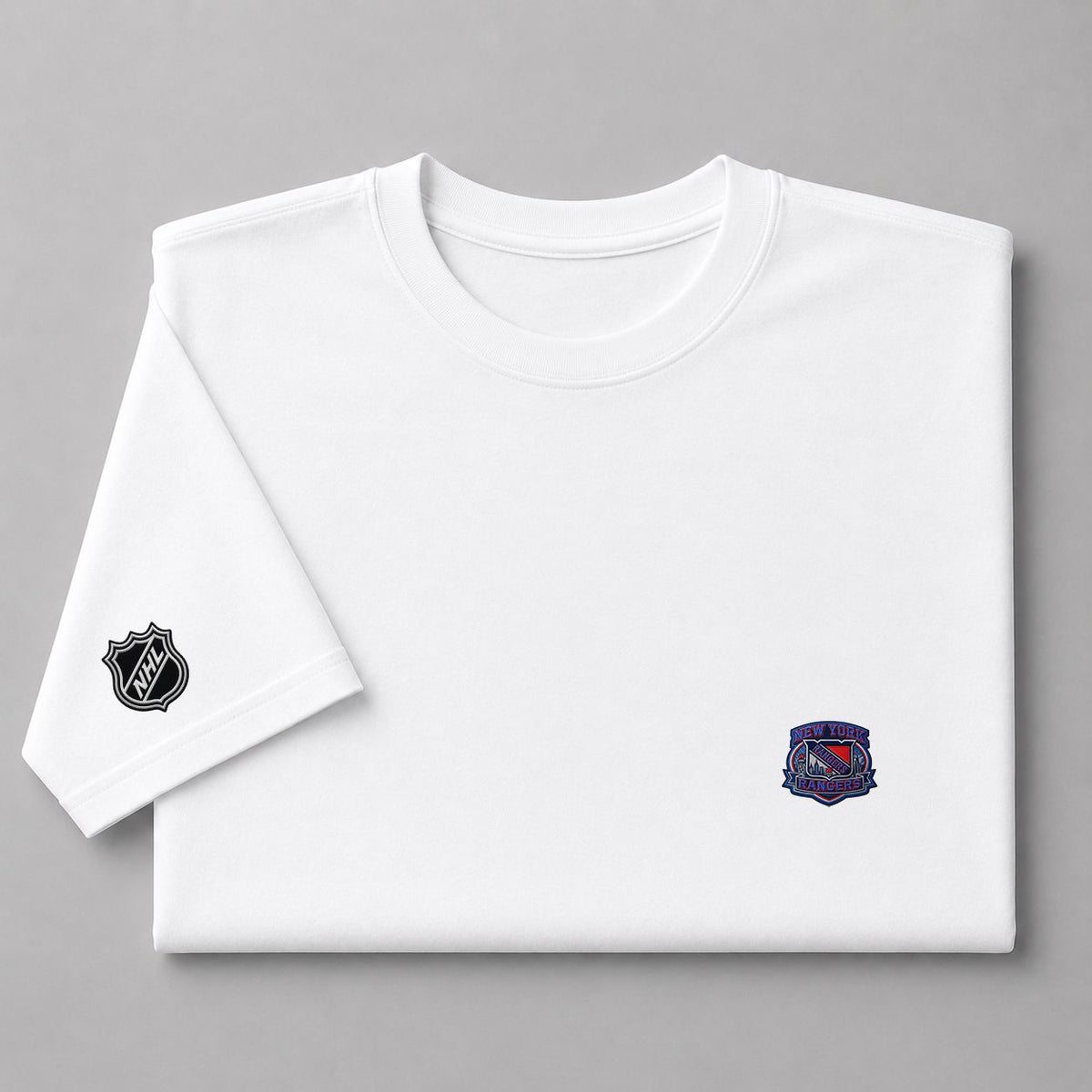 057 New York Rangers Puff Embroidered Logo T-Shirt - Unisex Short Sleeve Tee
