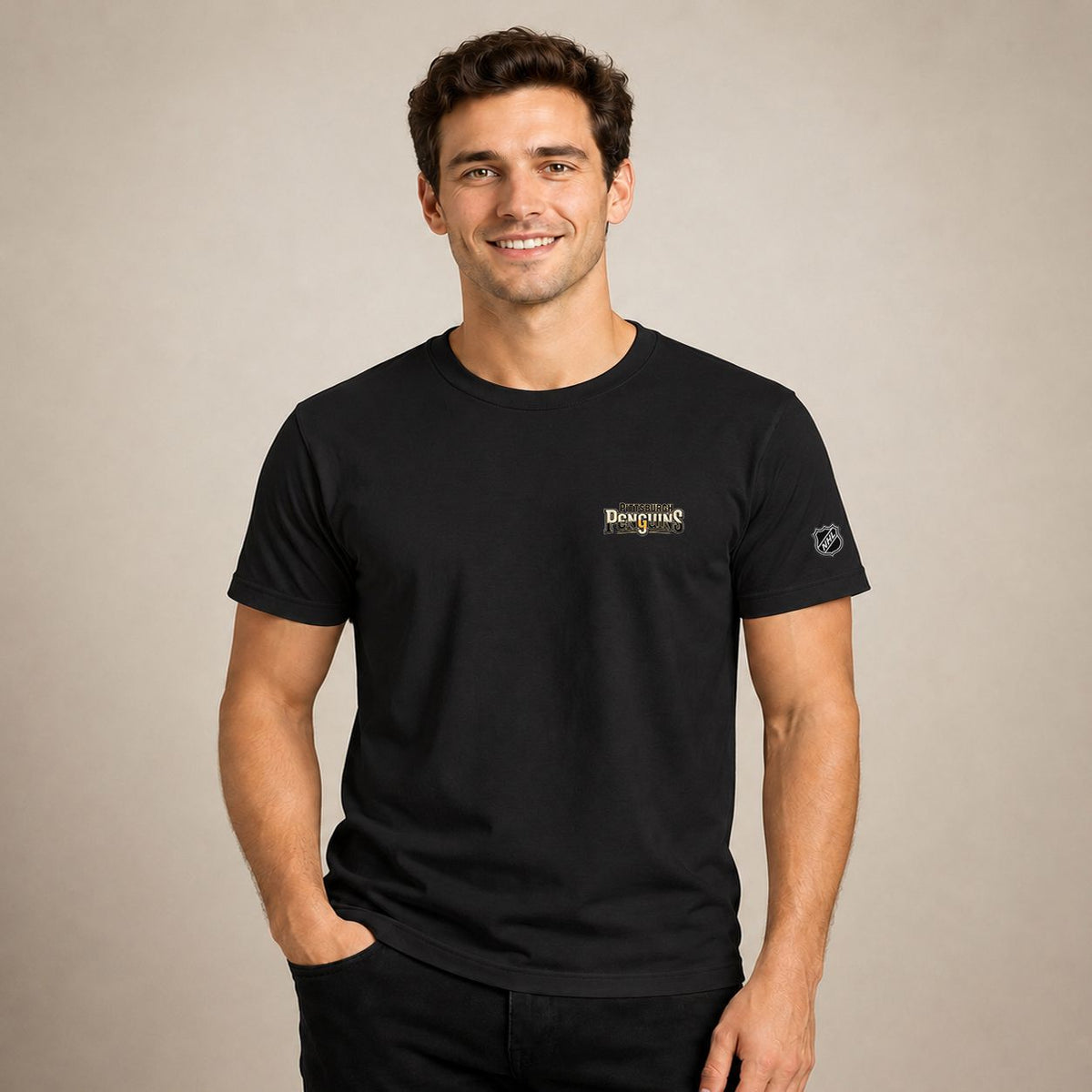 065 Pittsburgh Penguins Puff Embroidered Logo T-Shirt - Unisex Short Sleeve Tee