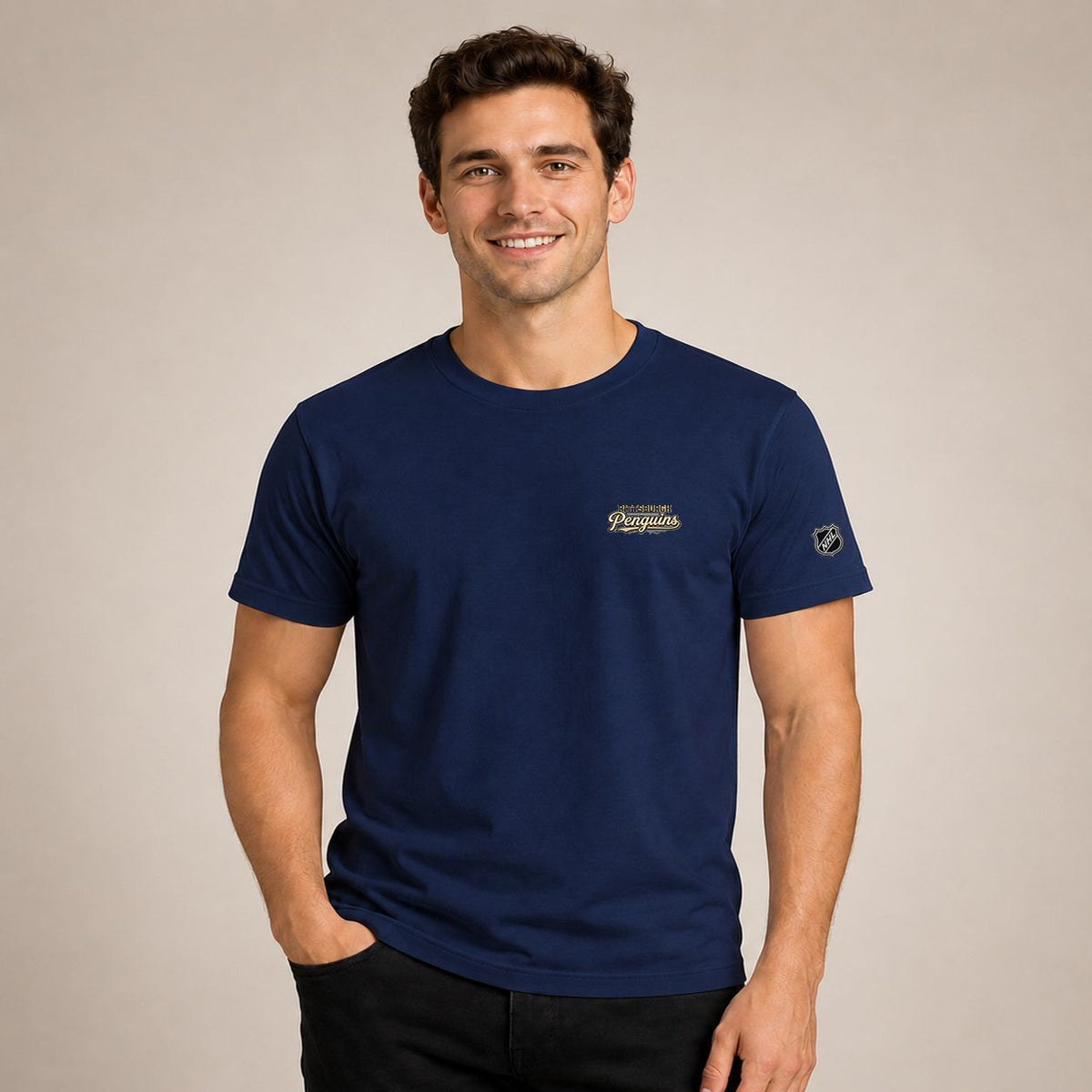 065 Pittsburgh Penguins Puff Embroidered Logo T-Shirt - Unisex Short Sleeve Tee