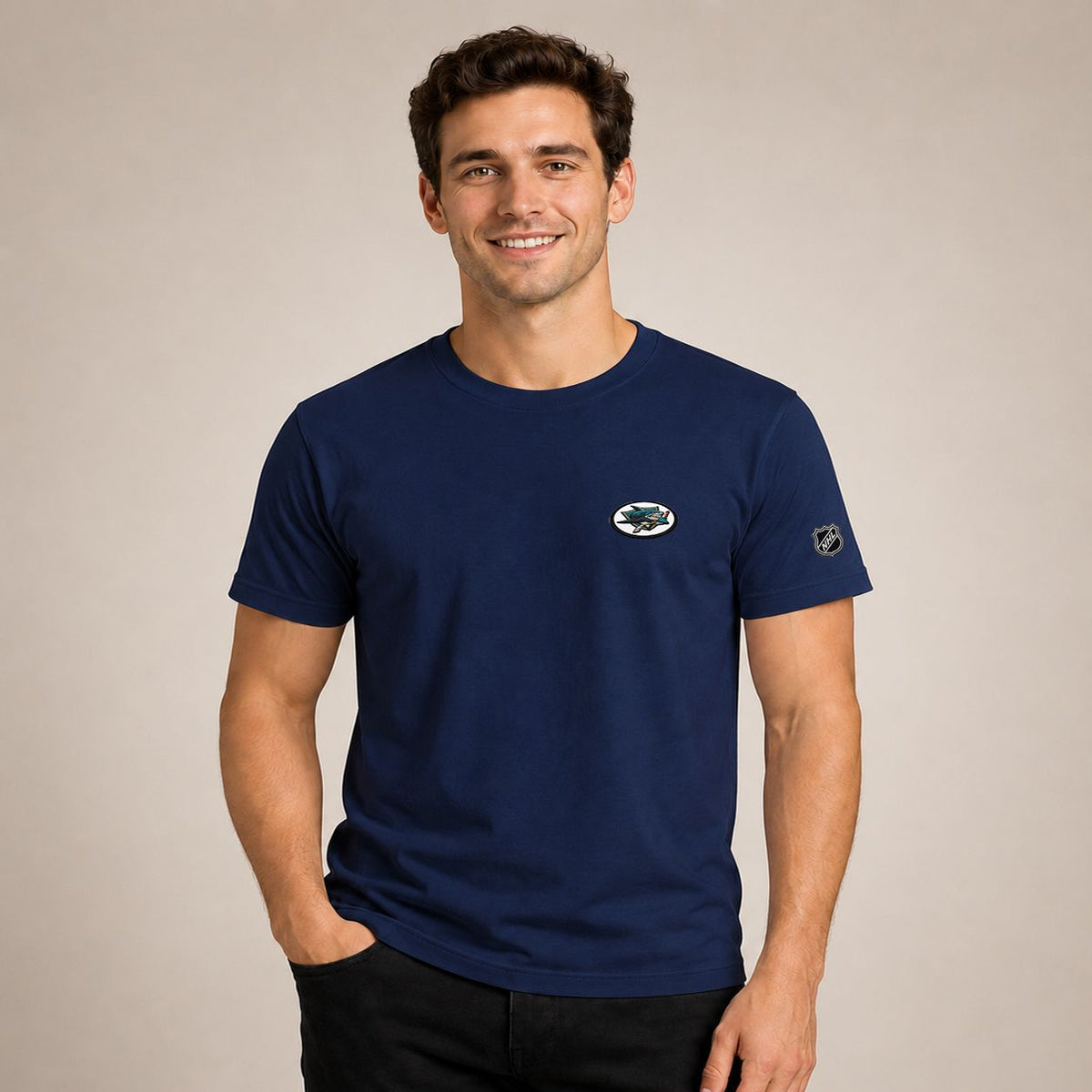 067 San Jose Sharks Puff Embroidered Logo T-Shirt - Unisex Short Sleeve Tee
