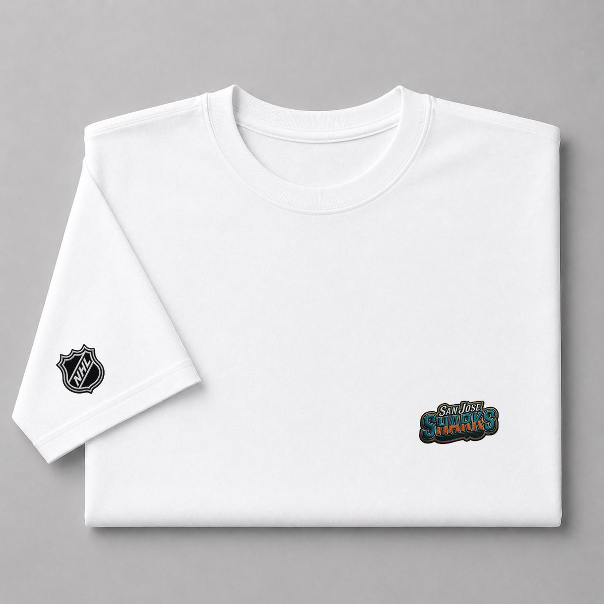 068 San Jose Sharks Puff Embroidered Logo T-Shirt - Unisex Short Sleeve Tee