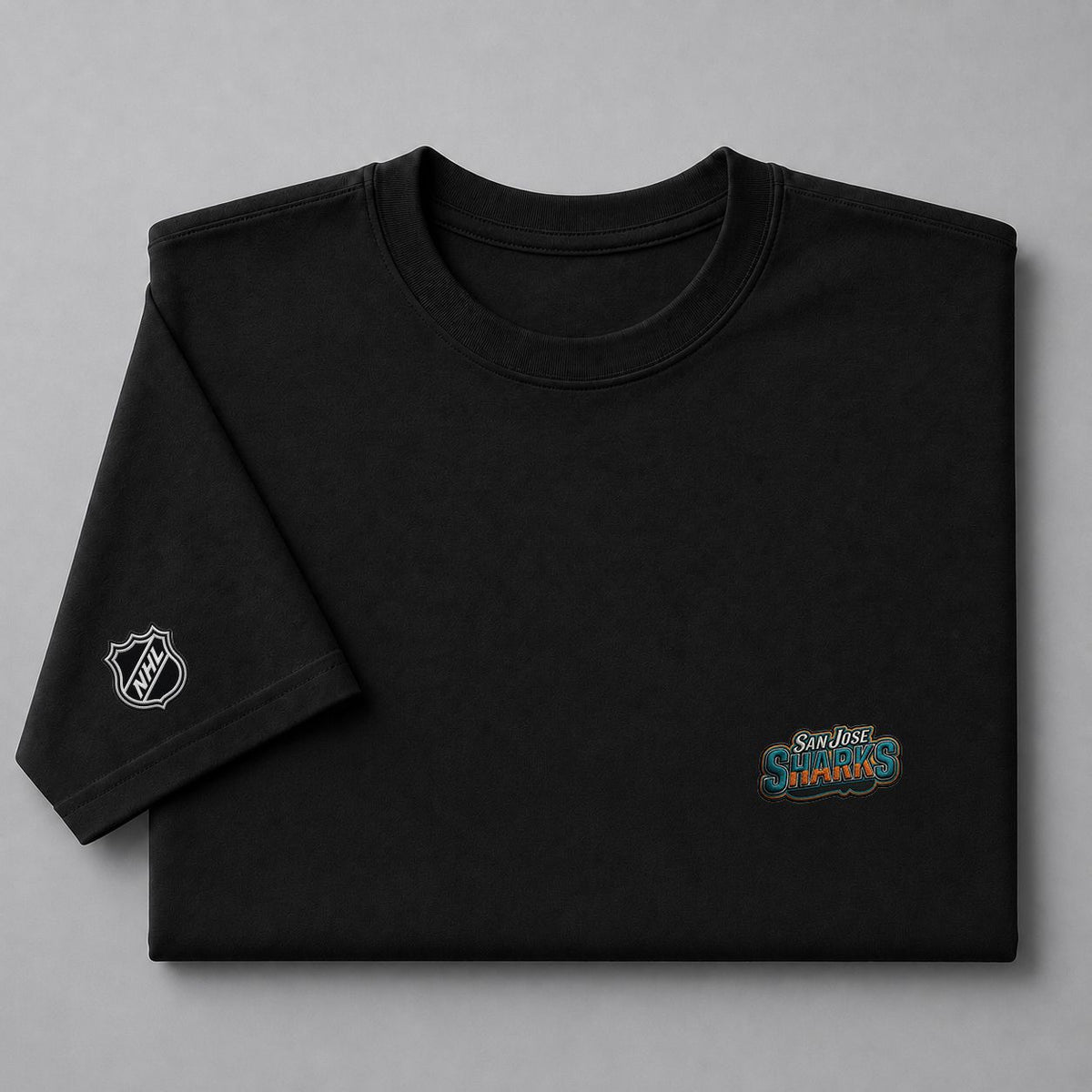 068 San Jose Sharks Puff Embroidered Logo T-Shirt - Unisex Short Sleeve Tee