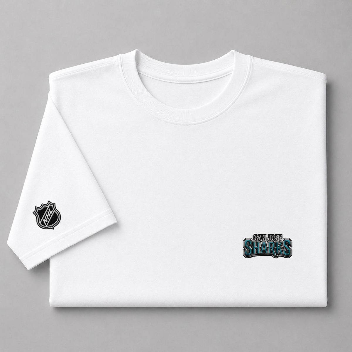 068 San Jose Sharks Puff Embroidered Logo T-Shirt - Unisex Short Sleeve Tee