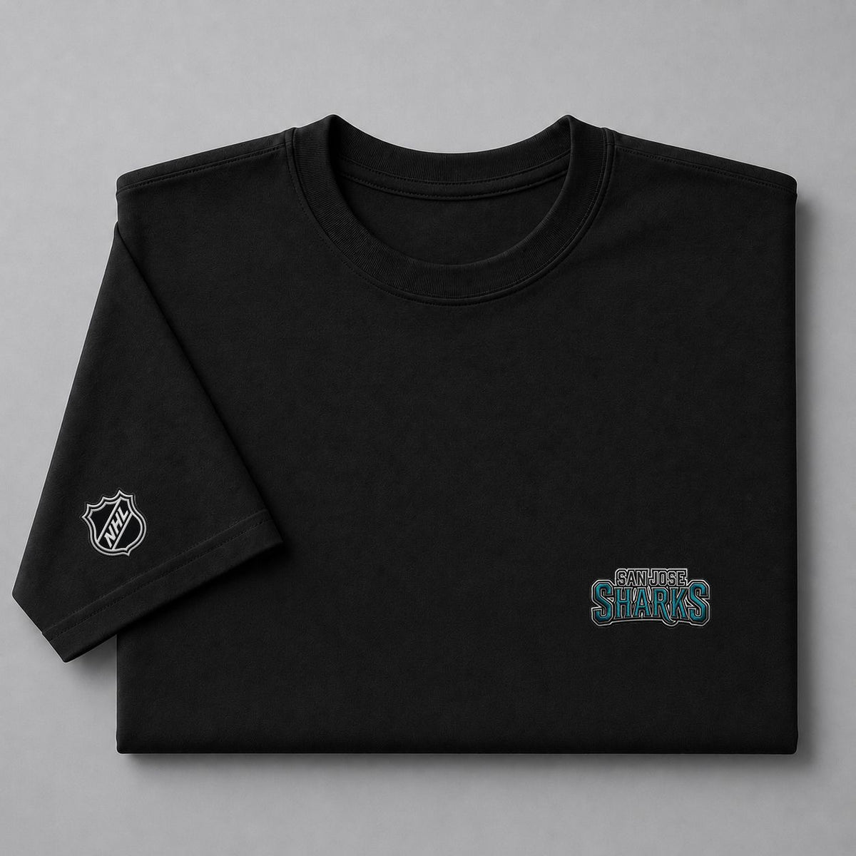 068 San Jose Sharks Puff Embroidered Logo T-Shirt - Unisex Short Sleeve Tee