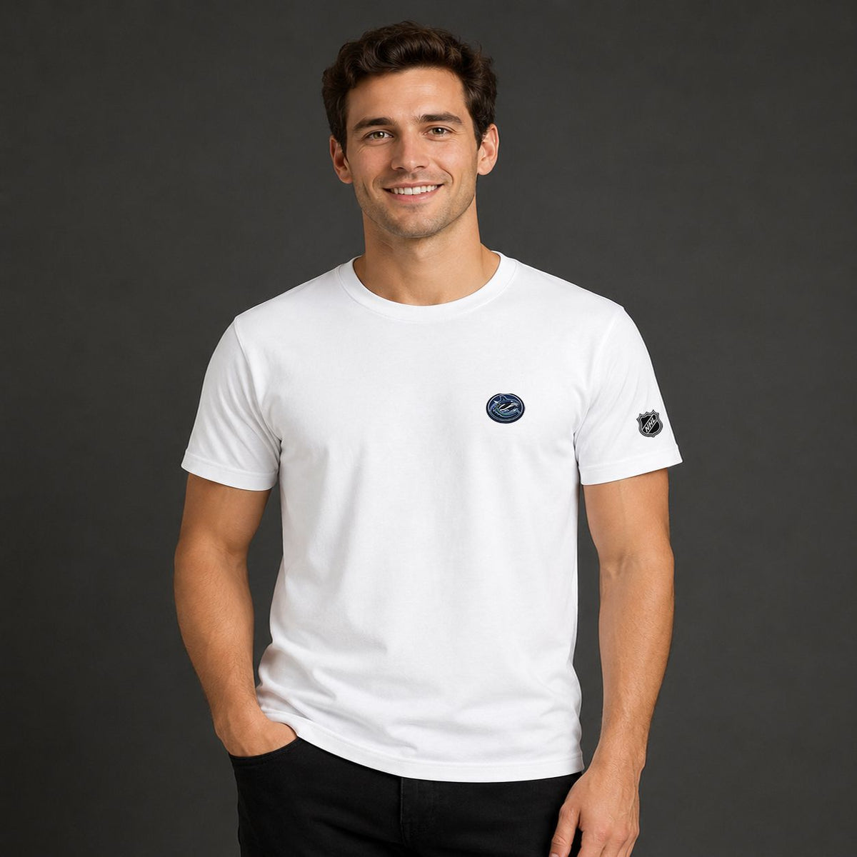085 Vancouver Canucks Puff Embroidered Logo T-Shirt - Unisex Short Sleeve Tee
