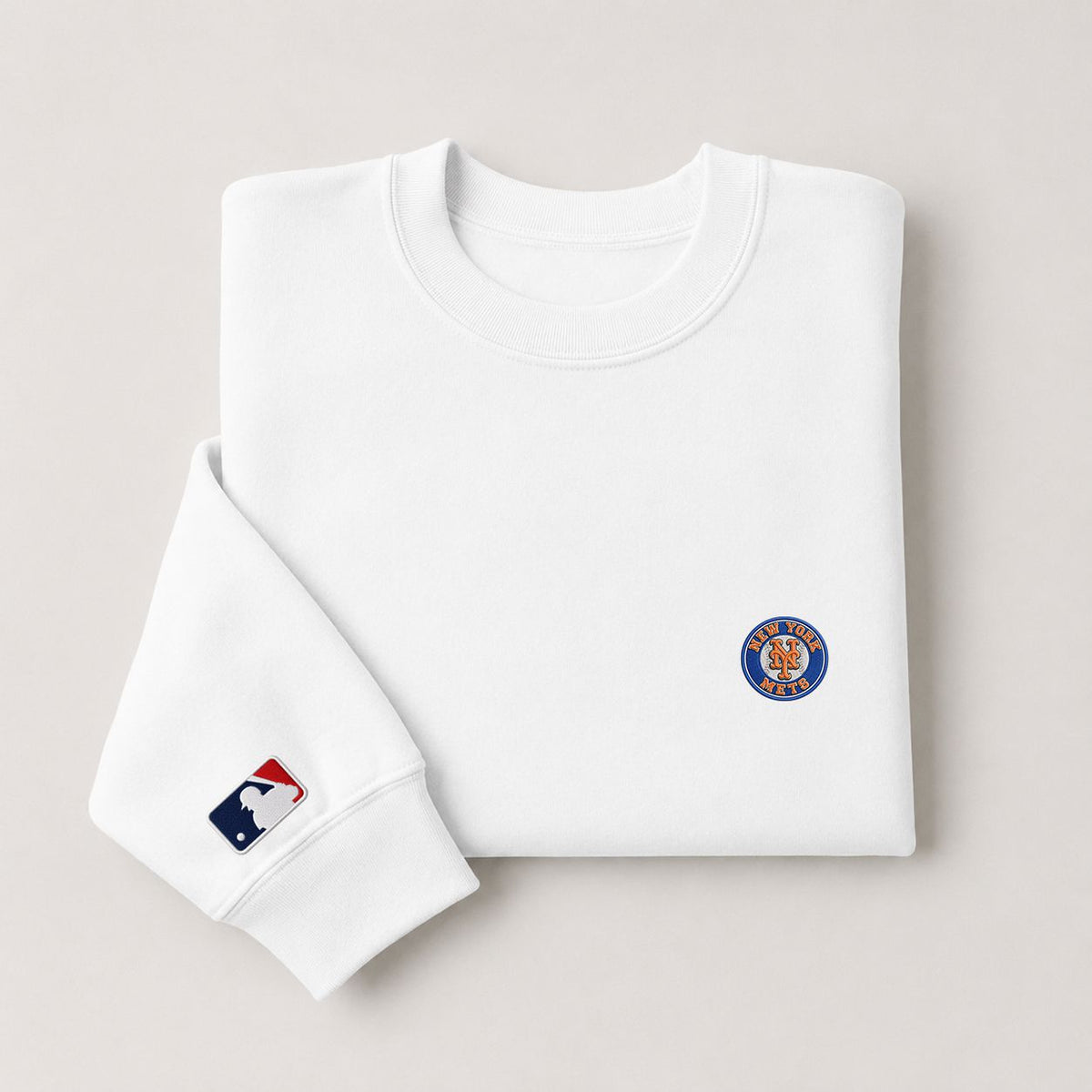 New York Mets Embroidered Logo Crewneck Sweatshirt - Unisex Adult Pullover