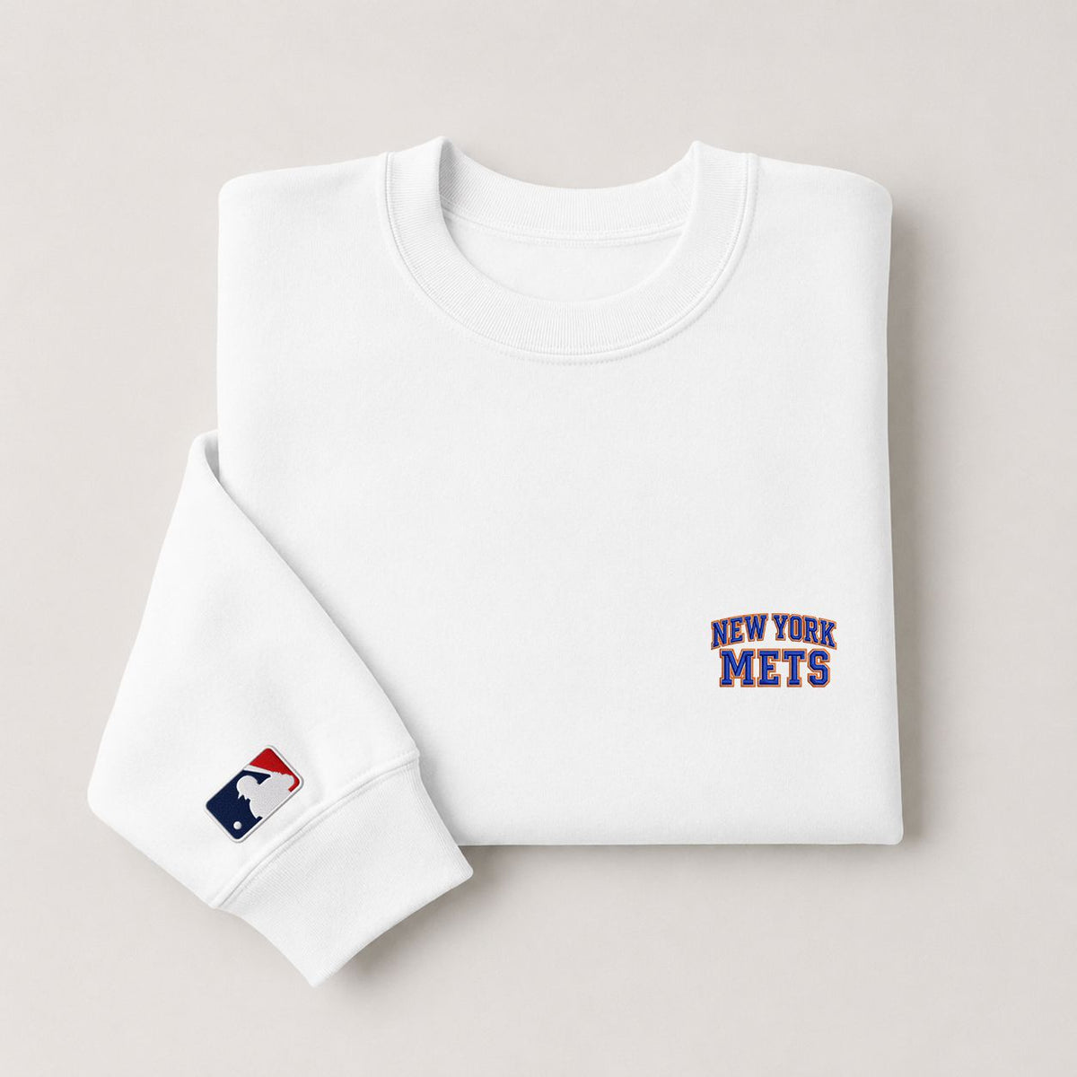 New York Mets Embroidery Embroidered Logo Crewneck Sweatshirt - Unisex Adult Pullover