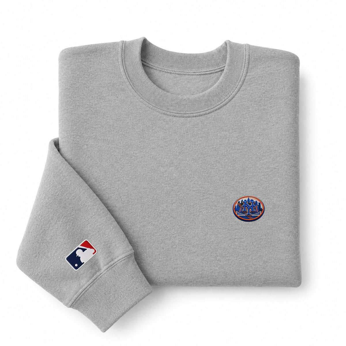 New York Mets Logo Embroidered Logo Crewneck Sweatshirt - Unisex Adult Pullover